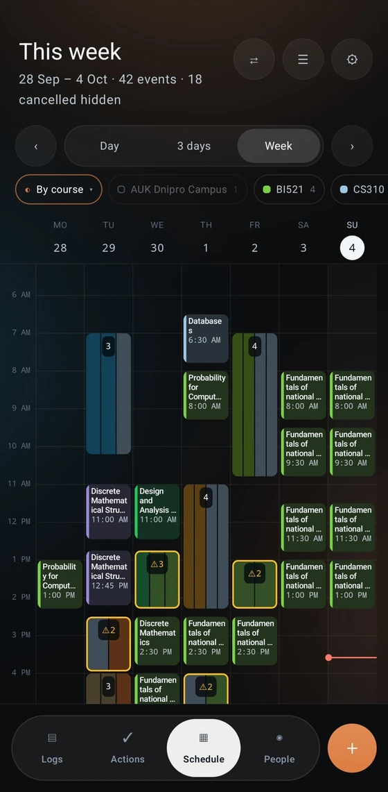 Courses, calendars and conflicts