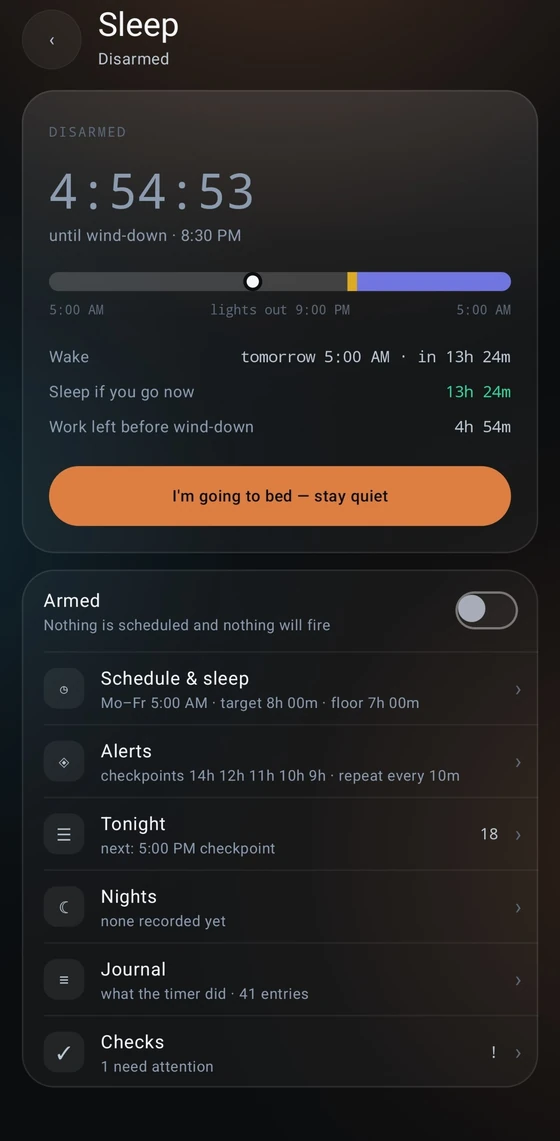 Wind-down, alerts and a nightly journal